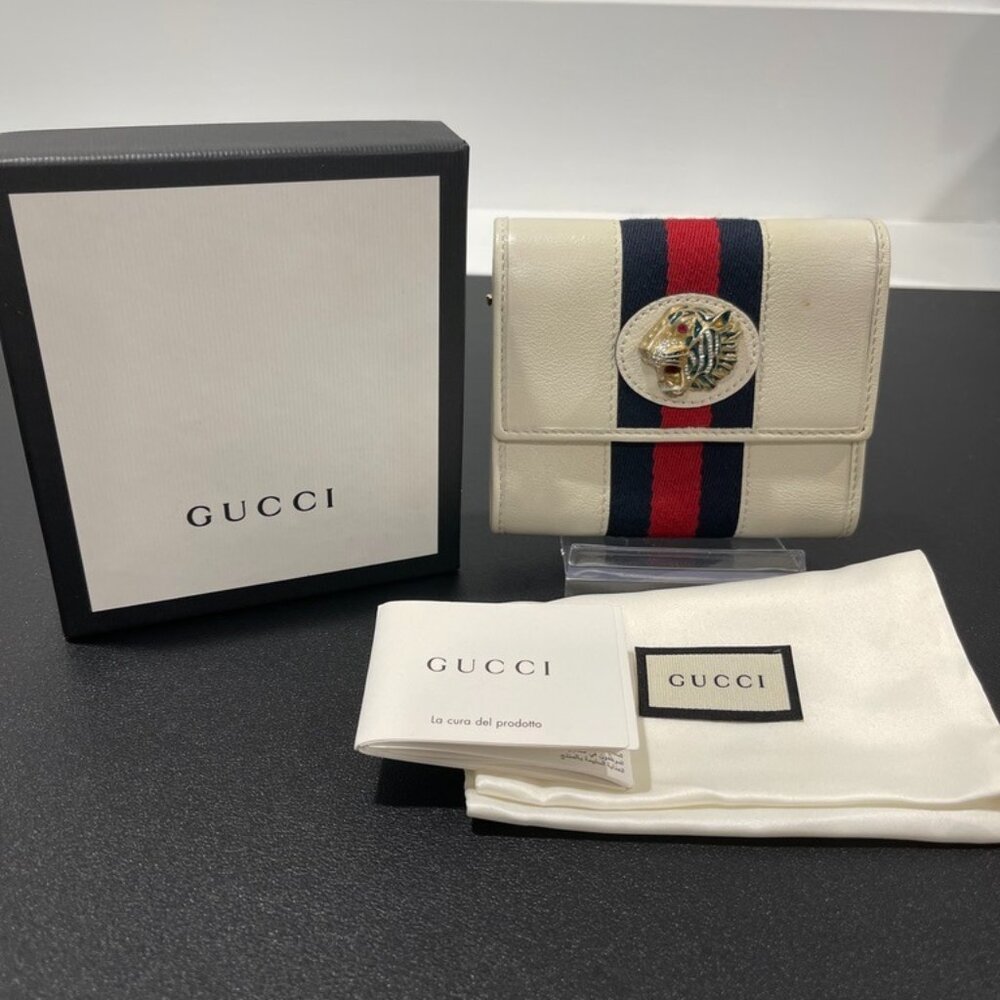Gucci Rajah White Leather Gold Crystal Tiger Head Wallet (RY2222)